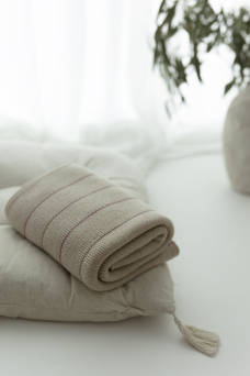 Kocyk ze 100% wełny merino Warm Beige Lines - PREMIUM COLLECTION My Memi